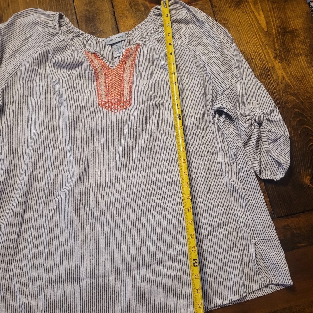 Catherine's Striped Women's Top with Orange Accents -1X - Picture 4 of 9